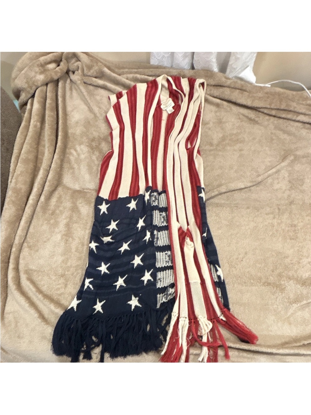 Denim & Supply Ralph Lauren Red, White & Blue Star Stripe Knit Scarf with Fringe